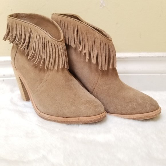 Joie Loren Fringe Tan Suede Heel Ankle Bootie Size - 38 - Picture 4 of 14